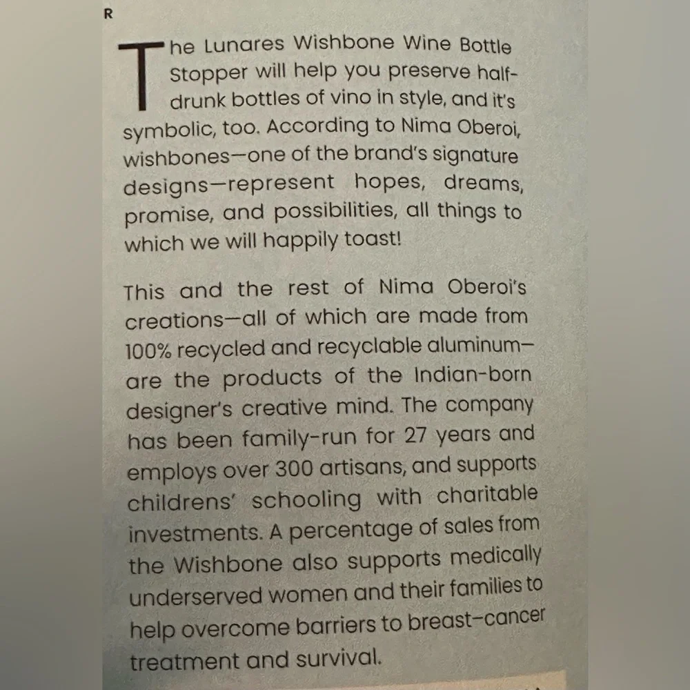 Nima Oberoi Lunares Wishbone Bottle Stopper